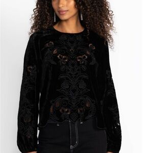 Johnny Was black Silk embroidered blouse Embroidered Top